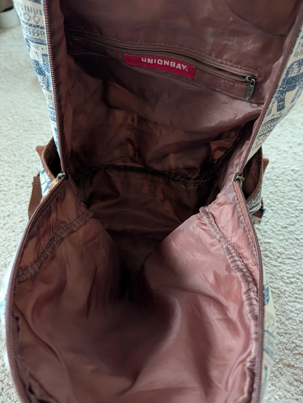Unionbay Cream & Blue Elephant Print Backpack